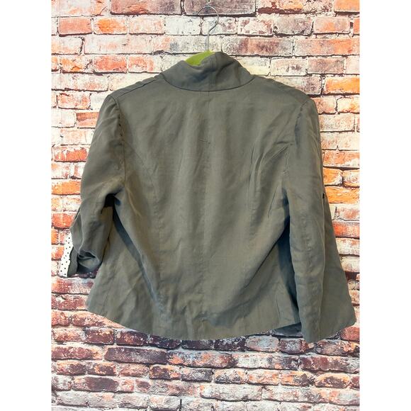 41 Hawthorn Gray Open Front Blazer medium Roll Tab Sleeves Polka Dot Lining - Picture 7 of 8